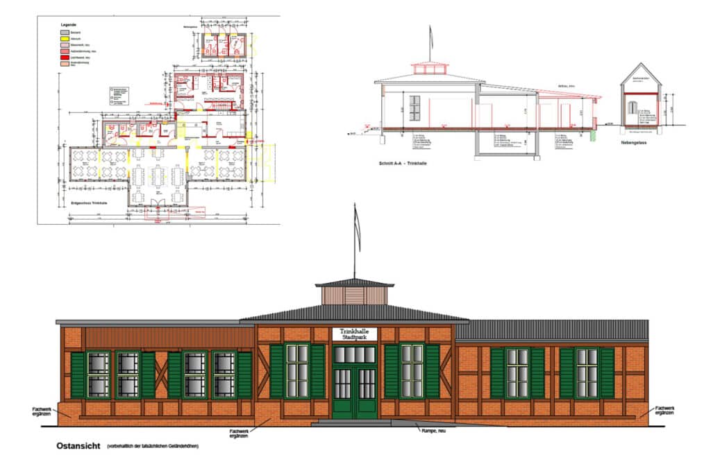 Modellzeichnungen des geplanten Umbaus der Trinkhalle